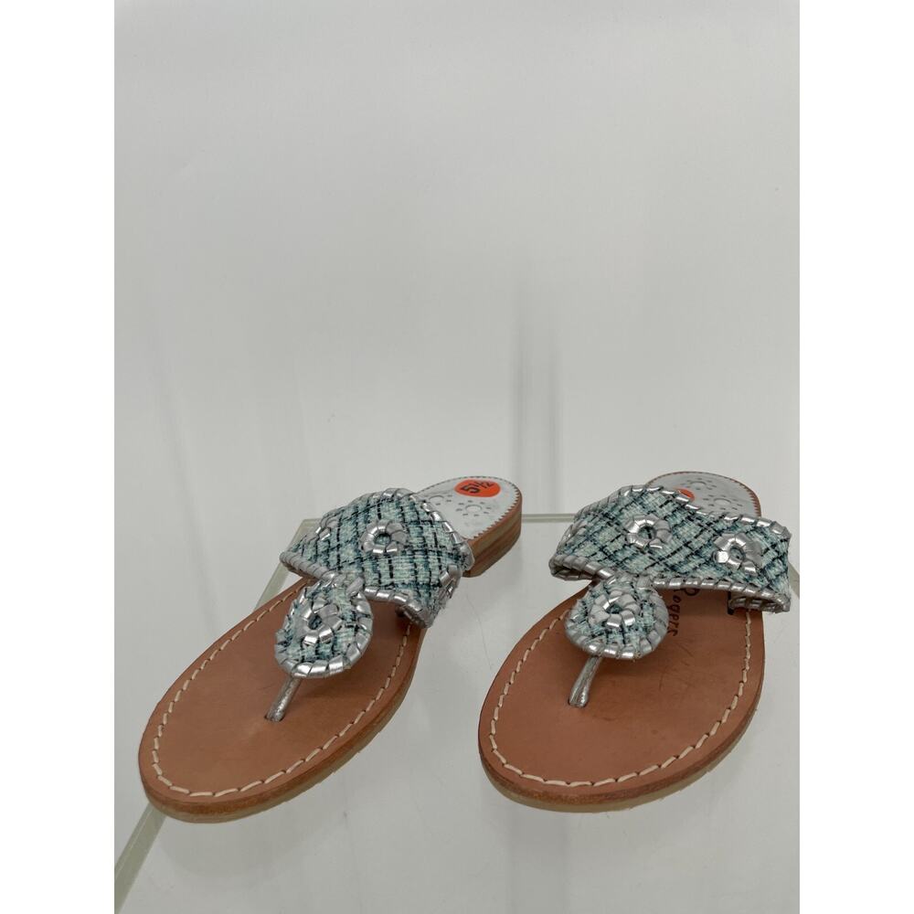 Jack Rogers Womens Sandals 5.5 Brown Leather Insole Tweed Metallic Upper Strap
